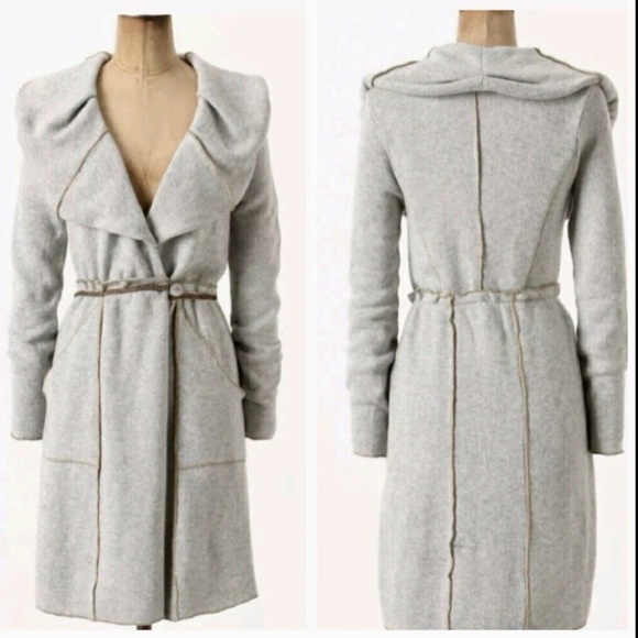 New ruffled wool blend sweater maxi cardigan coat - Picture 3 of 6